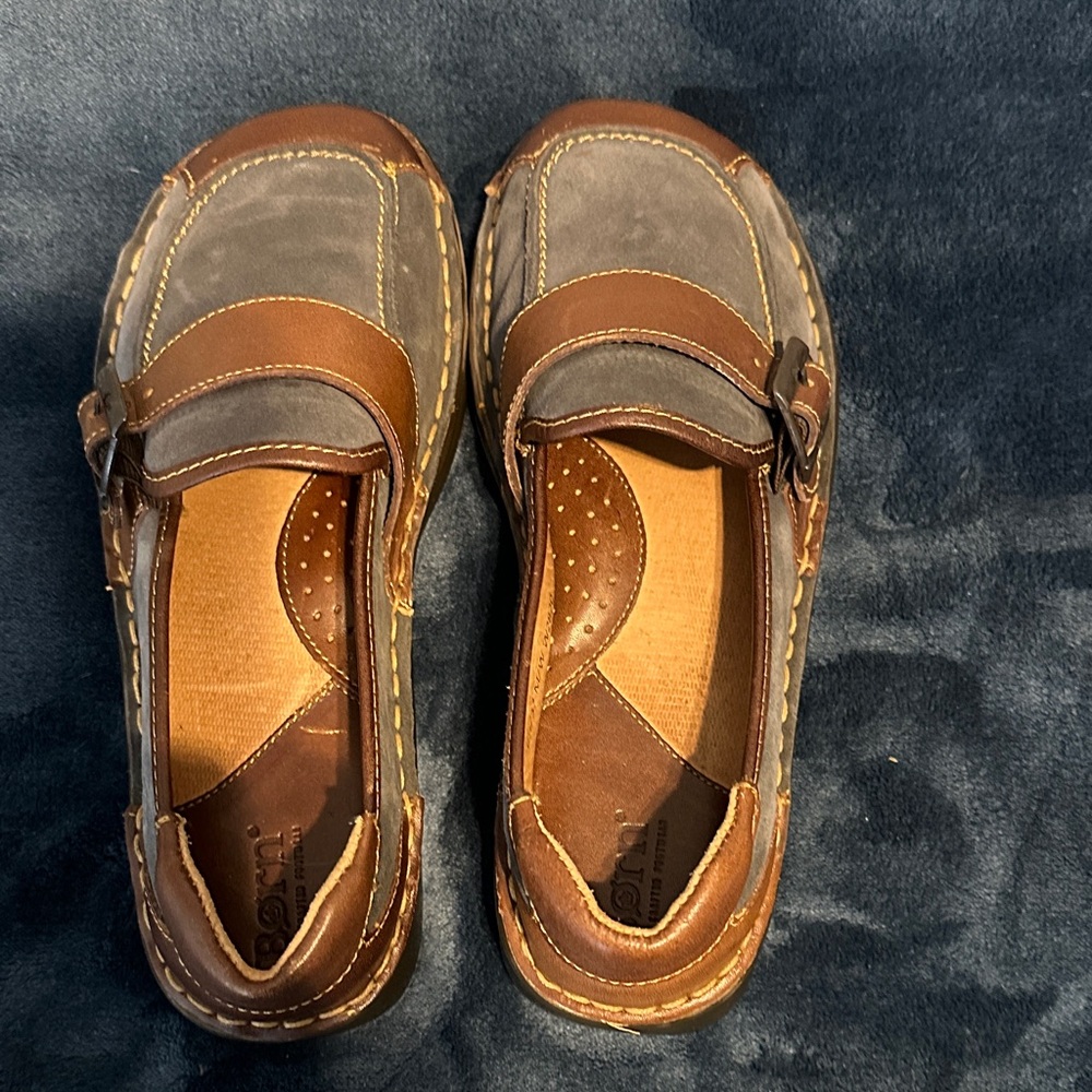 Born‎ Brown and Gray Buckle Loafers